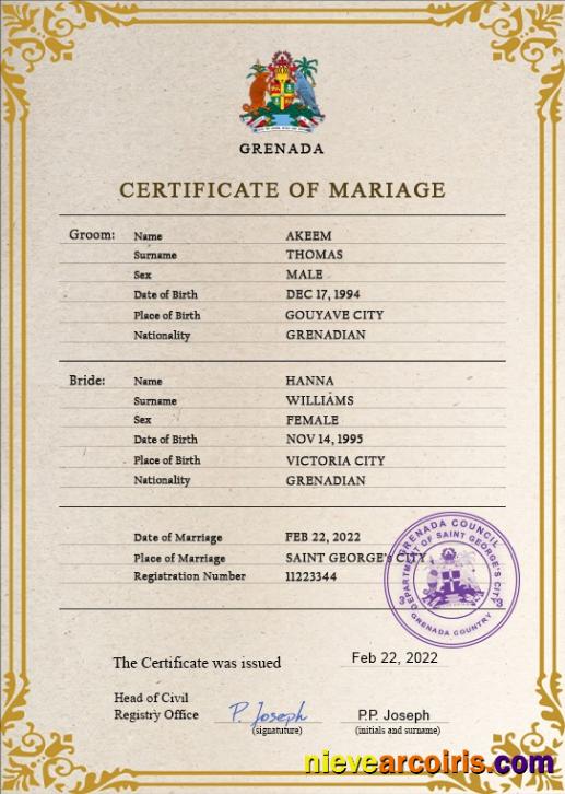 Grenada marriage certificate